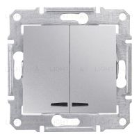 Двухклавишный выключатель с синей подсветкой Schneider Electric Sedna, алюминий SDN0300360 SDN0300360