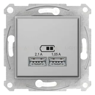 Розетка USB двойная для зарядки 2,1А (2x1,05А) Schneider Sedna алюминий SDN2710260 SDN2710260