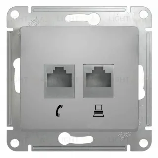 Розетка двойная компьютерная и телефонная Schneider Electric Glossa алюминий GSL000385 GSL000385