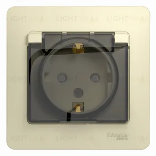 Розетка в сборе с рамкой с заземлением со шторками и крышкой Schneider Electric Glossa, IP44 16А/250В, бежевый GSL000248 GSL000248