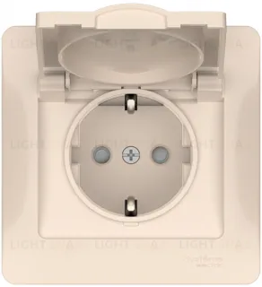 Розетка в сборе с рамкой с заземлением со шторками и крышкой Schneider Electric Glossa, IP20 безвинтовые зажимы 16А/250В, бежевый GSL000246S GSL000246S