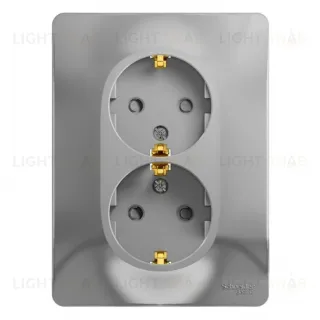 Розетка двойная с заземлением со шторками Schneider Electric Glossa, винтовые клеммы, алюминий GSL000326 GSL000326