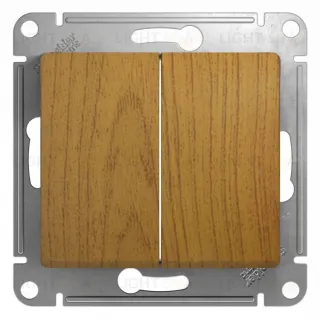 Выключатель двухклавишный проходной Schneider Electric Glossa (вкл/выкл с 2-х мест) дуб GSL000565 GSL000565