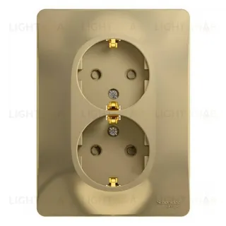 Розетка двойная с заземлением со шторками Schneider Electric Glossa, винтовые клеммы, титан GSL000426 GSL000426