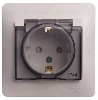 Розетка в сборе с рамкой с заземлением со шторками и крышкой Schneider Electric Glossa, IP44 16А/250В, белый GSL000148 GSL000148