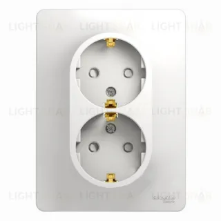 Розетка двойная с заземлением со шторками Schneider Electric Glossa, винтовые клеммы, белый GSL000126 GSL000126