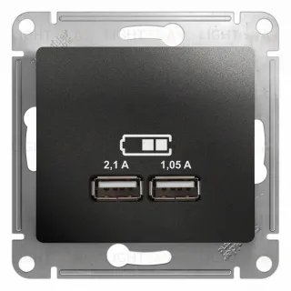 Розетка USB двойная для зарядки Schneider Electric Glossa антрацит GSL000733 GSL000733