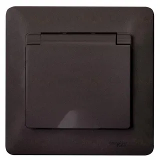 Розетка с рамкой с заземлением со шторками и откидной крышкой Schneider Electric Glossa, IP20 винтовые зажимы 16А/250В, антрацит GSL000746 GSL000746