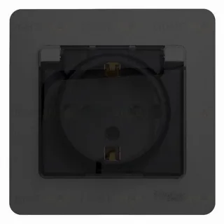 Розетка с рамкой с заземлением со шторками и откидной крышкой Schneider Electric Glossa, IP44 винтовые зажимы 16А/250В, антрацит GSL000748 GSL000748