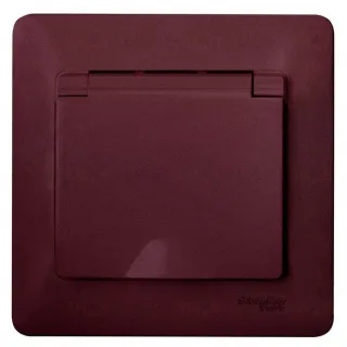 Розетка с рамкой с заземлением со шторками и откидной крышкой Schneider Electric Glossa, IP20 винтовые зажимы 16А/250В, баклажановый GSL001146 GSL001146