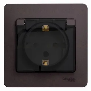 Розетка с рамкой с заземлением со шторками и откидной крышкой Schneider Electric Glossa, IP44 винтовые зажимы 16А/250В, графит GSL001348 GSL001348