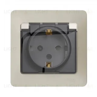 Розетка с рамкой с заземлением со шторками и откидной крышкой Schneider Electric Glossa, IP44 винтовые зажимы 16А/250В, молочный GSL000948 GSL000948