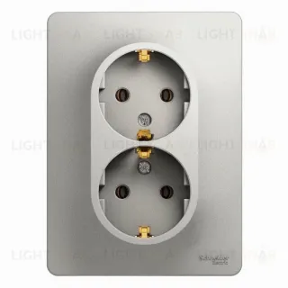 Розетка двойная с заземлением со шторками Schneider Electric Glossa, винтовые клеммы, перламутр GSL000626 GSL000626