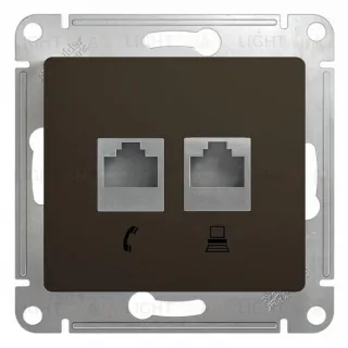 Розетка двойная компьютерная и телефонная Schneider Electric Glossa, шоколад GSL000885 GSL000885