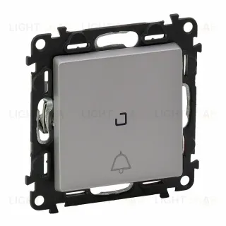 Кнопочный выключатель с символом звонок c подсветкой Legrand Valena Life 6A/250В алюминий 752011+67686+755052 752011 + 67686 + 755052