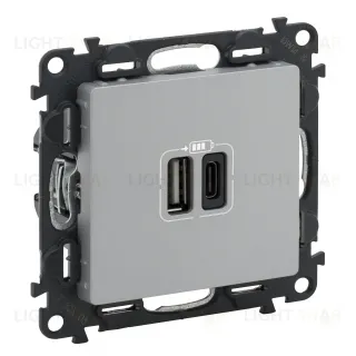 Розетка USB двойная для зарядки тип А+С 240В/5В 3000мА Legrand Valena Life, алюминий 753306 753306