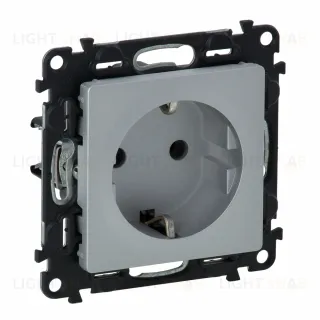 Розетка с заземлением с защитными шторками Legrand Valena Life 16A/250В, безвинтовой зажим, алюминий 753030+755202 753030 + 755202