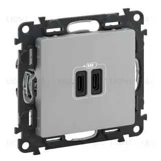 Розетка USB двойная для зарядки тип C+С 240В/5В 3000мА Legrand Valena Life, алюминий 753307 753307