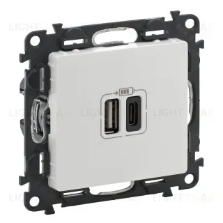 Розетка USB двойная для зарядки тип А+С 240В/5В 3000мА Legrand Valena Life, белый 753106 753106