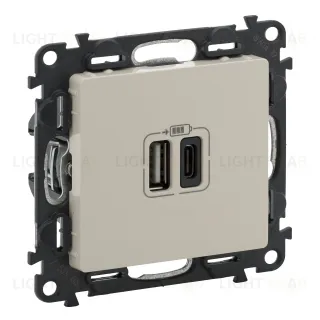 Розетка USB двойная для зарядки тип А+С 240В/5В 3000мА Legrand Valena Life, слоновая кость 753206 753206