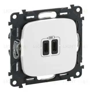 Розетка USB двойная для зарядки тип С+С 240В/5В 3000мА Legrand Valena Allure, белый 755345 755345