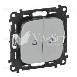 Выключатель двухклавишный с подсветкой Legrand Valena Allure 10А/250В алюминий 752005+67684+67684+755227 752005 + 67684 + 755227