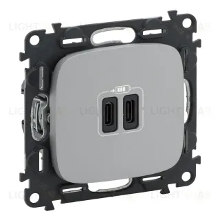 Розетка USB двойная для зарядки тип С+С 240В/5В 3000мА Legrand Valena Allure, алюминий 755347 755347