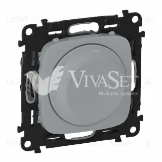 Светорегулятор с поворотной ручкой Legrand Valena Allure без нейтрали 5-300 Вт, алюминий 752060+752047 752060 + 752047