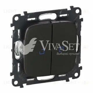 Двухклавишный кнопочный выключатель с подсветкой Legrand Valena Allure 6А/250В матовый черный 752018+67686+67686+755228 752018 + 67686 + 755228