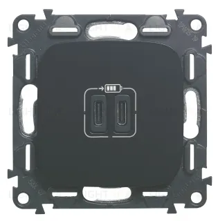Розетка USB двойная для зарядки тип С+С 240В/5В 3000мА Legrand Valena Allure, матовый черный 755348 755348