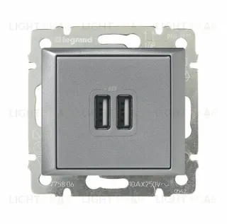 Розетка USB двойная Legrand Valena, алюминий 770270 770270