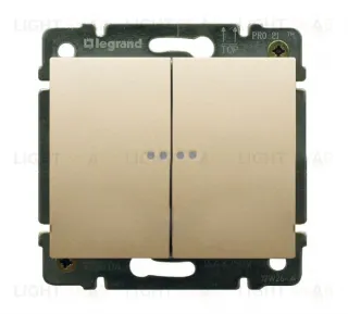 Выключатель двухклавишный проходной с подсветкой Legrand Galea Life (вкл/выкл с 2-х мест) 10А/250В (титан) 771479+775608 771479 + 775608