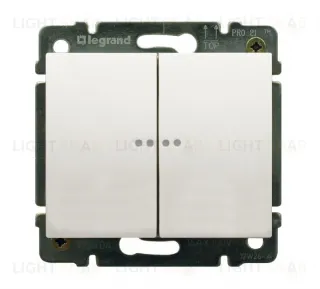 Выключатель двухклавишный проходной с подсветкой Legrand Galea Life (вкл/выкл с 2-х мест) 10А/250В (перламутр) 771579+775608 771579 + 775608