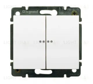 Выключатель двухклавишный проходной с подсветкой Legrand Galea Life (вкл/выкл с 2-х мест) 10А/250В (белый) 771079+775608 771079 + 775608