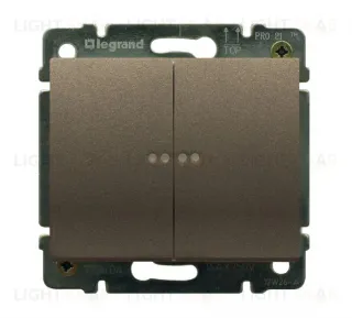 Выключатель двухклавишный проходной с подсветкой Legrand Galea Life (вкл/выкл с 2-х мест) 10А/250В (темная бронза) 771279+775608 771279 + 775608