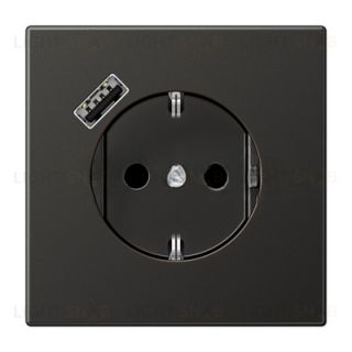 Розетка с заземлением + USB тип A, Jung 16А/250В антрацит металл AL1520-18AAN-L AL1520-18AAN-L