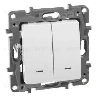 Выключатель-переключатель двухклавишный с подсветкой Legran Etika 10A (белый) 672216 672216