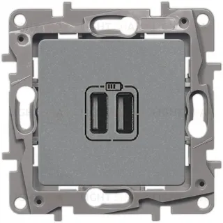 Розетка USB двойная для зарядки 240В/5В 2400мА Legrand Etika алюминий 672494 672494