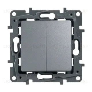 Выключатель двухклавишный на винтах Legran Etika 10A (алюминий) 672402 672402