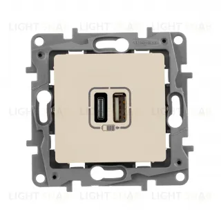 Розетка USB двойная для зарядки 3.0А тип-А+C 5V/3000мА Legrand Etika слоновая кость 672336 672336