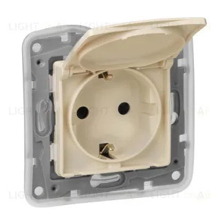 Розетка Legrand Etika с заземлением IP44 с крышкой, безвинтовые зажимы (слоновая кость) 672332 672332
