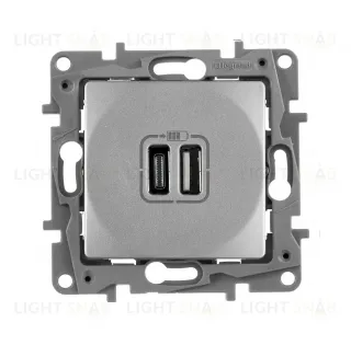 Розетка USB двойная для зарядки 3.0А тип-А+C 5V/3000мА Legrand Etika алюминий 672436 672436