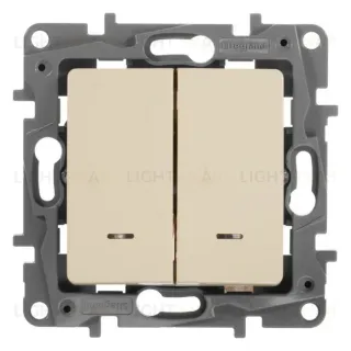 Выключатель-переключатель двухклавишный с подсветкой Legran Etika 10A (слоновая кость) 672316 672316