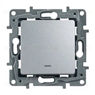 Выключатель одноклавишный с подсветкой на винтах Legran Etika 10A (алюминий) 672403 672403