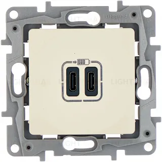 Розетка USB двойная для зарядки 3.0А тип-C+C 5V/3000мА Legrand Etika слоновая кость 672335 672335