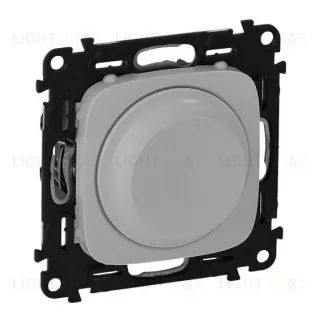 Светорегулятор с поворотной ручкой без нейтрали 5-300Вт, LED 5-75Вт, Legrand Etika (алюминий) 672419 672419