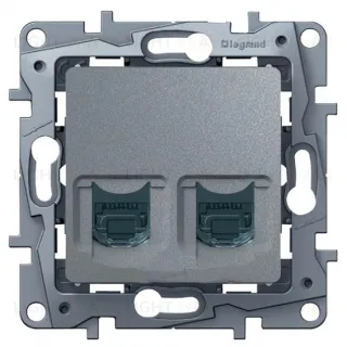 Розетка компьютерная 2-ая RJ45, категория 5е UTP Legrand Etika (алюминий) 672455 672455