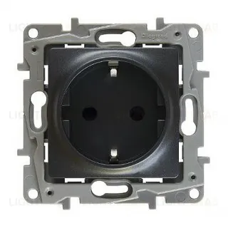 Розетка электрическая Legrand Etika с заземлением со шторками, винтовые клеммы 16А/250В (антрацит) 672622 672622