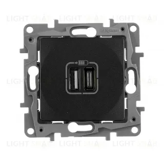 Розетка USB двойная для зарядки 3.0А тип-А+C 5V/3000мА Legrand Etika антрацит 672636 672636