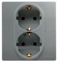 Розетка двойная электрическая Legrand Etika Plus с заземлением со шторками, безвинтовые зажимы (алюминий) 672433 672433